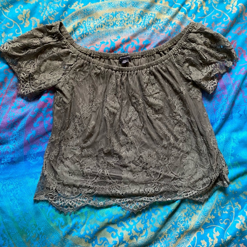 Off the shoulder green top